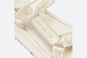 D-Wave Sandal • White and Gold-Tone Gradient Butterflies Embroidered Cotton with Metallic Thread
