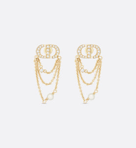 Petit CD Earrings • Gold-Finish Metal with White Resin Pearls and Silver-Tone Crystals