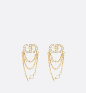 Petit CD Earrings • Gold-Finish Metal with White Resin Pearls and Silver-Tone Crystals