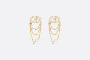 Petit CD Earrings • Gold-Finish Metal with White Resin Pearls and Silver-Tone Crystals