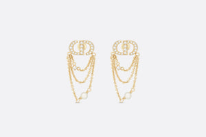 Petit CD Earrings • Gold-Finish Metal with White Resin Pearls and Silver-Tone Crystals
