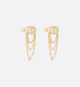 Petit CD Earrings • Gold-Finish Metal with White Resin Pearls and Silver-Tone Crystals