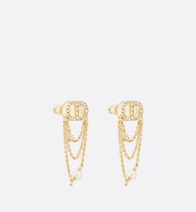 Petit CD Earrings • Gold-Finish Metal with White Resin Pearls and Silver-Tone Crystals