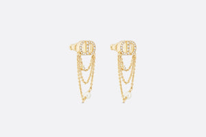 Petit CD Earrings • Gold-Finish Metal with White Resin Pearls and Silver-Tone Crystals