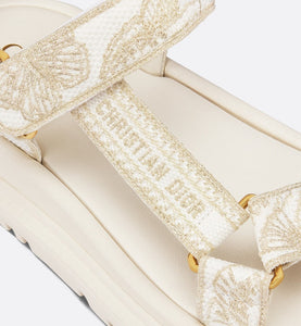 D-Wave Sandal • White and Gold-Tone Gradient Butterflies Embroidered Cotton with Metallic Thread