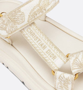 D-Wave Sandal • White and Gold-Tone Gradient Butterflies Embroidered Cotton with Metallic Thread