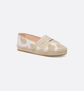 Dior Granville Espadrille • White and Gold-Tone Gradient Butterflies Embroidered Cotton with Metallic Thread