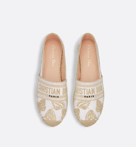 Dior Granville Espadrille • White and Gold-Tone Gradient Butterflies Embroidered Cotton with Metallic Thread