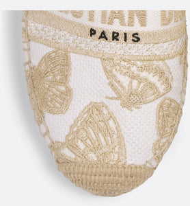 Dior Granville Espadrille • White and Gold-Tone Gradient Butterflies Embroidered Cotton with Metallic Thread