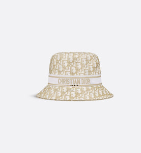 D-Bobby Dior Oblique Small Brim Bucket Hat • White and Gold-Tone Embroidery