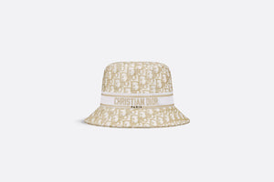 D-Bobby Dior Oblique Small Brim Bucket Hat • White and Gold-Tone Embroidery