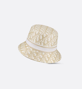 D-Bobby Dior Oblique Small Brim Bucket Hat • White and Gold-Tone Embroidery