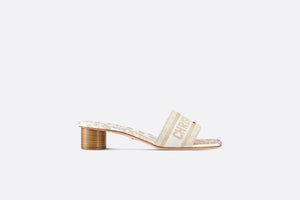 Dway Heeled Slide • White and Gold-Tone Gradient Butterflies Embroidered Cotton with Metallic Thread
