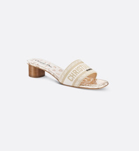 Dway Heeled Slide • White and Gold-Tone Gradient Butterflies Embroidered Cotton with Metallic Thread