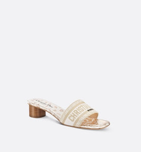 Dway Heeled Slide • White and Gold-Tone Gradient Butterflies Embroidered Cotton with Metallic Thread