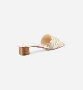 Dway Heeled Slide • White and Gold-Tone Gradient Butterflies Embroidered Cotton with Metallic Thread