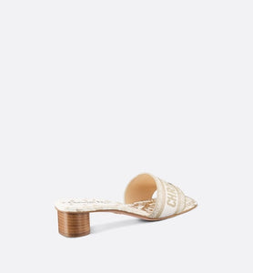 Dway Heeled Slide • White and Gold-Tone Gradient Butterflies Embroidered Cotton with Metallic Thread