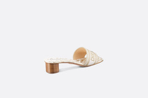 Dway Heeled Slide • White and Gold-Tone Gradient Butterflies Embroidered Cotton with Metallic Thread