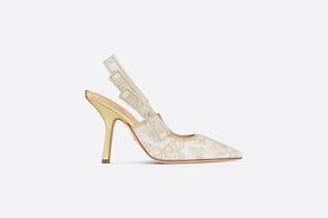 J'Adior Slingback Pump • White and Gold-Tone Toile de Jouy Mexico Embroidered Cotton with Metallic Thread