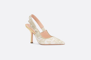 J'Adior Slingback Pump • White and Gold-Tone Toile de Jouy Mexico Embroidered Cotton with Metallic Thread