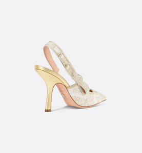 J'Adior Slingback Pump • White and Gold-Tone Toile de Jouy Mexico Embroidered Cotton with Metallic Thread