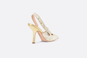 J'Adior Slingback Pump • White and Gold-Tone Toile de Jouy Mexico Embroidered Cotton with Metallic Thread
