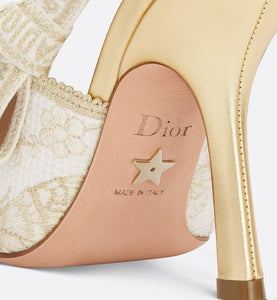 J'Adior Slingback Pump • White and Gold-Tone Toile de Jouy Mexico Embroidered Cotton with Metallic Thread