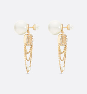 Dior Tribales Earrings • Gold-Finish Metal with White Resin Pearls and Silver-Tone Crystals