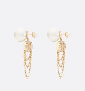 Dior Tribales Earrings • Gold-Finish Metal with White Resin Pearls and Silver-Tone Crystals