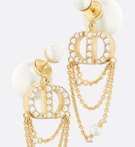Dior Tribales Earrings • Gold-Finish Metal with White Resin Pearls and Silver-Tone Crystals