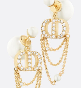 Dior Tribales Earrings • Gold-Finish Metal with White Resin Pearls and Silver-Tone Crystals