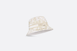 D-Bobby Toile de Jouy Mexico Small Brim Bucket Hat • White and Gold-Tone Embroidery