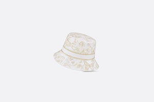D-Bobby Toile de Jouy Mexico Small Brim Bucket Hat • White and Gold-Tone Embroidery