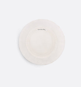 D-Bobby Toile de Jouy Mexico Small Brim Bucket Hat • White and Gold-Tone Embroidery