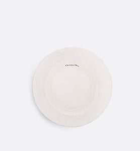 D-Bobby Toile de Jouy Mexico Small Brim Bucket Hat • White and Gold-Tone Embroidery