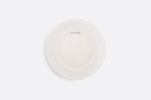 D-Bobby Toile de Jouy Mexico Small Brim Bucket Hat • White and Gold-Tone Embroidery