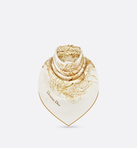Butterfly Around the World 90 Square Scarf • White and Gold-Tone Silk Twill