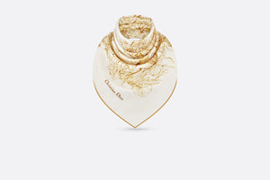 Butterfly Around the World 90 Square Scarf • White and Gold-Tone Silk Twill