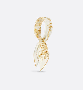 Butterfly Around the World 90 Square Scarf • White and Gold-Tone Silk Twill