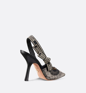 J'Adior Slingback Pump • Transparent Mesh Embroidered with Black and Gold-Tone Butterfly Motif and Metallic Thread