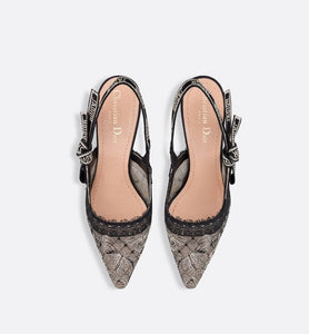 J'Adior Slingback Pump • Transparent Mesh Embroidered with Black and Gold-Tone Butterfly Motif and Metallic Thread