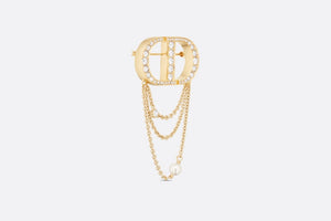 Petit CD Brooch • Gold-Finish Metal with a White Resin Pearl and Silver-Tone Crystals