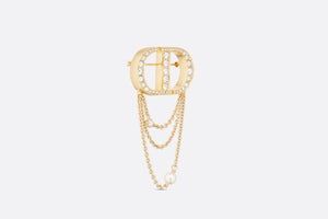 Petit CD Brooch • Gold-Finish Metal with a White Resin Pearl and Silver-Tone Crystals