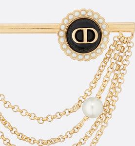 Petit CD Brooch • Gold-Finish Metal with White Resin Pearls and Black Glass