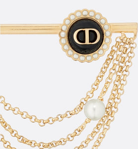 Petit CD Brooch • Gold-Finish Metal with White Resin Pearls and Black Glass