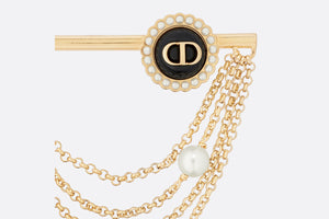 Petit CD Brooch • Gold-Finish Metal with White Resin Pearls and Black Glass