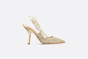 J'Adior Slingback Pump • Transparent Metallic Gold-Tone Embroidered Mesh with Macramé-Effect D-Lace Butterfly Motif