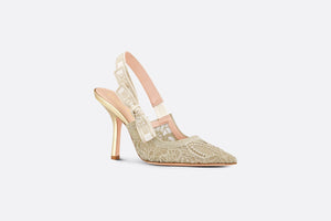 J'Adior Slingback Pump • Transparent Metallic Gold-Tone Embroidered Mesh with Macramé-Effect D-Lace Butterfly Motif