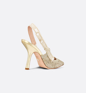 J'Adior Slingback Pump • Transparent Metallic Gold-Tone Embroidered Mesh with Macramé-Effect D-Lace Butterfly Motif