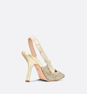 J'Adior Slingback Pump • Transparent Metallic Gold-Tone Embroidered Mesh with Macramé-Effect D-Lace Butterfly Motif